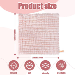 MUKIN Baby Washcloths And Burp Cloths, Soft Absorbent Towels For Newborns, 6 Pack, 12x12 Inches (Pink),