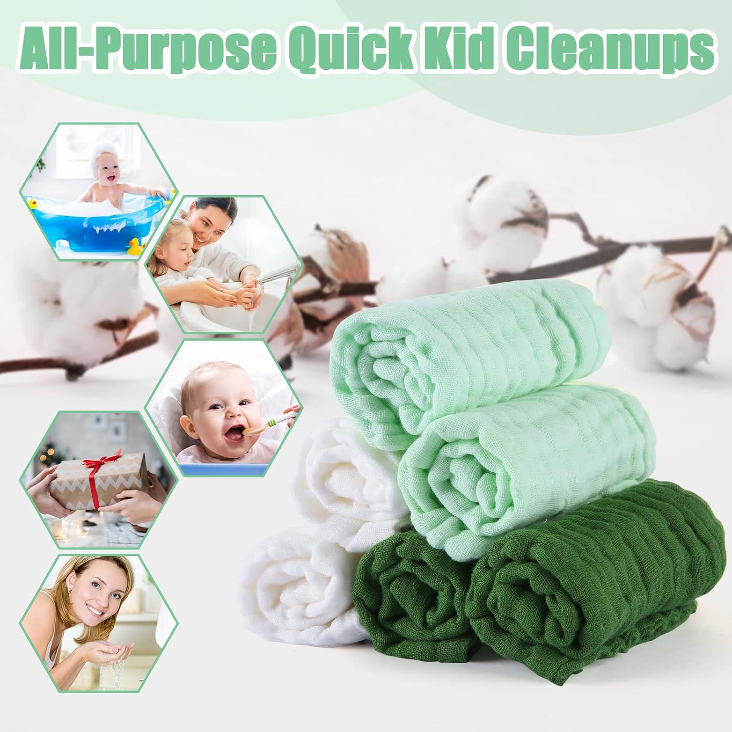 MUKIN Baby Washcloths - Soft Face Cloths For Newborn, Absorbent Bath Face Towels, Baby Wipes, Burp Cloths Or Face Towels, Baby Registry As Shower. Pack Of 6-12x12 Inches (Green),