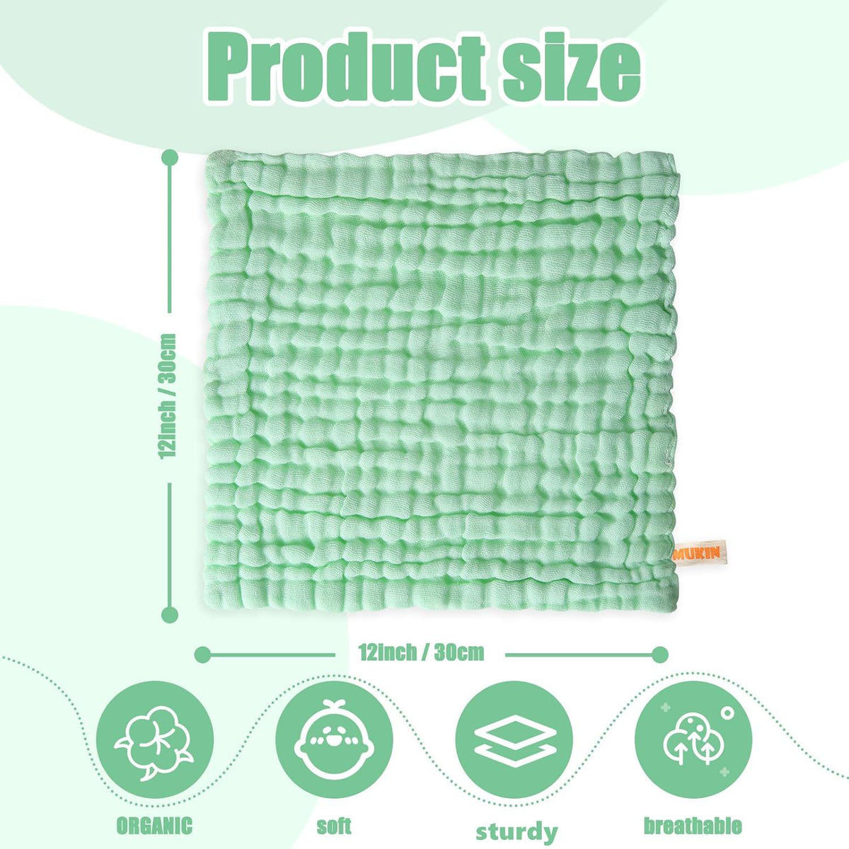 MUKIN Baby Washcloths - Soft Face Cloths For Newborn, Absorbent Bath Face Towels, Baby Wipes, Burp Cloths Or Face Towels, Baby Registry As Shower. Pack Of 6-12x12 Inches (Green),