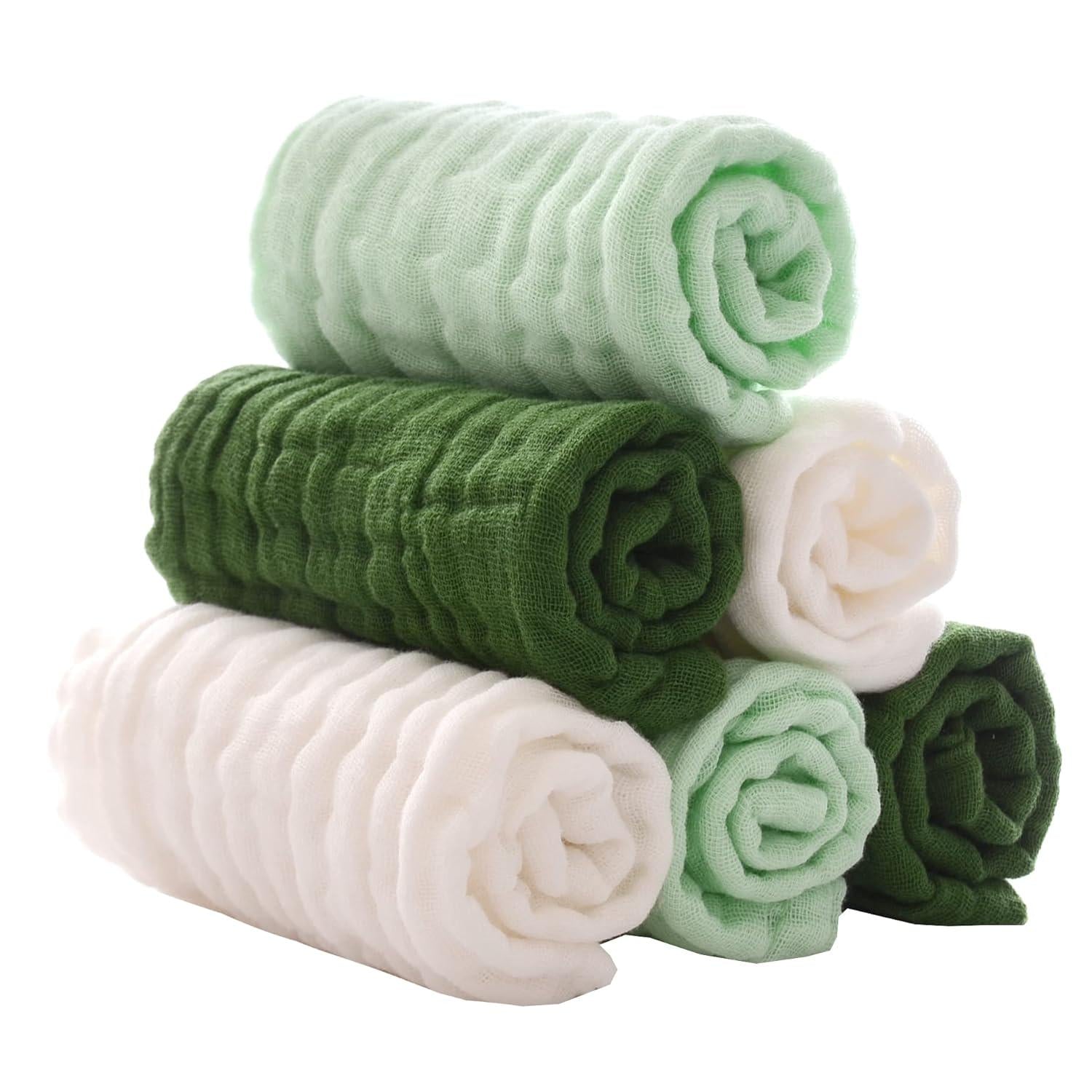 MUKIN Baby Washcloths - Soft Face Cloths For Newborn, Absorbent Bath Face Towels, Baby Wipes, Burp Cloths Or Face Towels, Baby Registry As Shower. Pack Of 6-12x12 Inches (Green),