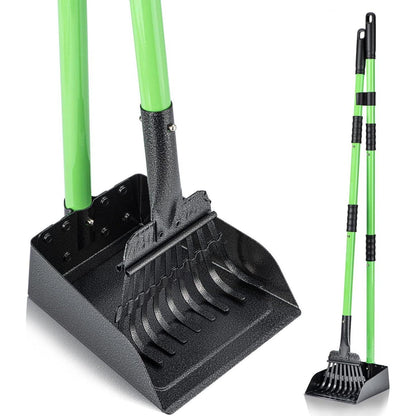 MXF Pooper Scooper with Metal Tray and Rake Set Long Handle for Grass Gravel Heavy Duty Pet Cleanup Green
