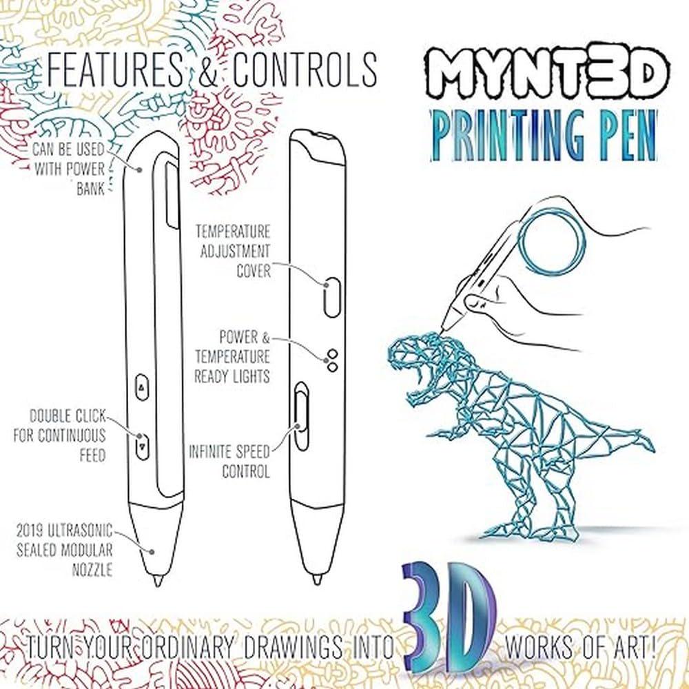 MYNT3D Super 3D Pen, 1.75mm ABS And PLA Compatible 3D Printing Pen,