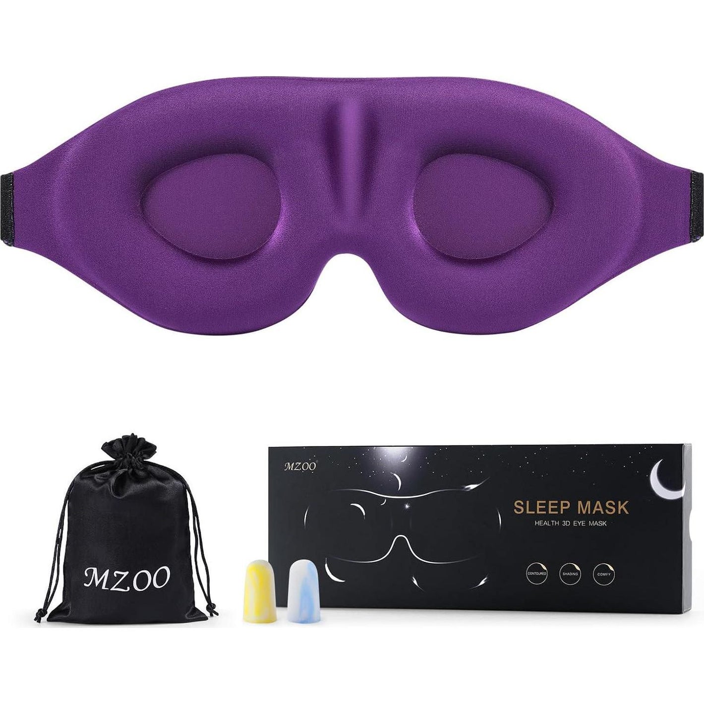 MZOO Sleep Eye Mask, 3D Design, No Eye Pressure, Light Blocking, Patented for Side Sleepers, Soft Eye Shade Cover for Travel, Purple