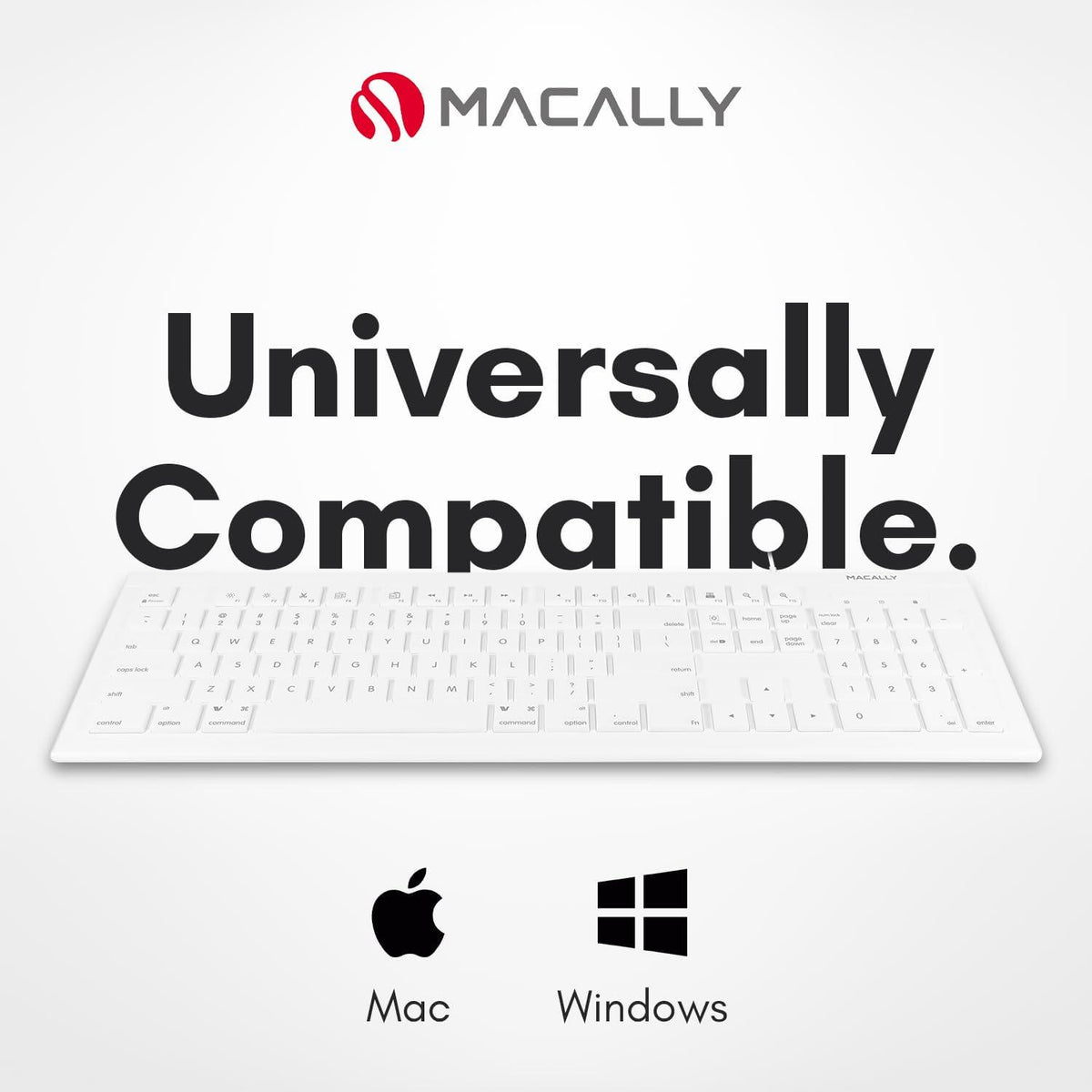 Macally Full Size USB Wired Keyboard For Mac And PC - Plug And Play Wired Computer Keyboard - Compatible Apple Keyboard With 15 Shortcut Keys For Easy Controls And Navigation Of Macbook Pro/Air, IMac,