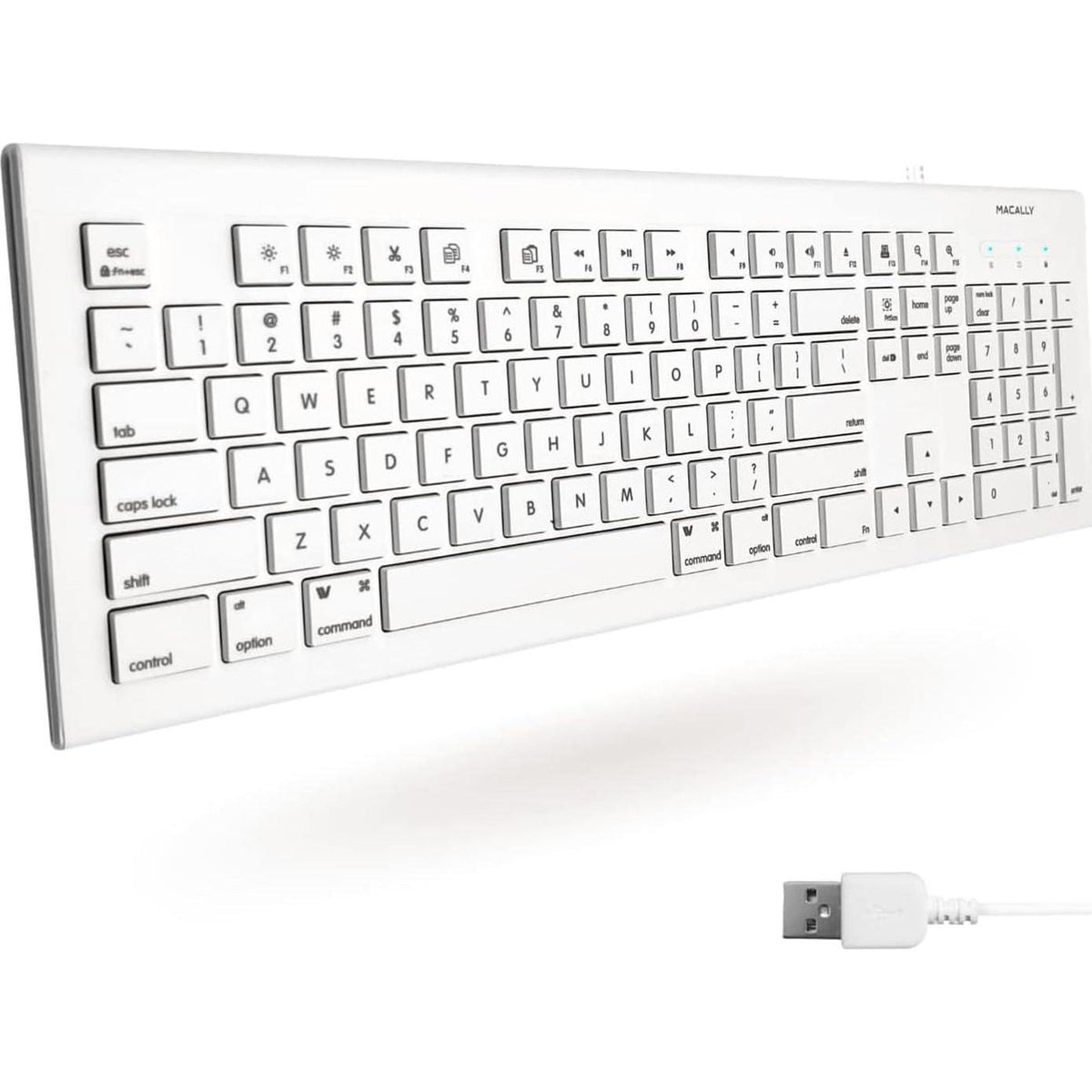 Macally Full Size USB Wired Keyboard For Mac And PC - Plug And Play Wired Computer Keyboard - Compatible Apple Keyboard With 15 Shortcut Keys For Easy Controls And Navigation Of Macbook Pro/Air, IMac,