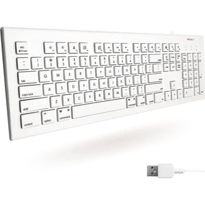 Macally Full Size USB Wired Keyboard For Mac And PC - Plug And Play Wired Computer Keyboard - Compatible Apple Keyboard With 15 Shortcut Keys For Easy Controls And Navigation Of Macbook Pro/Air, IMac,
