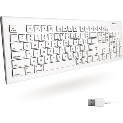 Macally Full Size USB Wired Keyboard For Mac And PC - Plug And Play Wired Computer Keyboard - Compatible Apple Keyboard With 15 Shortcut Keys For Easy Controls And Navigation Of Macbook Pro/Air, IMac,