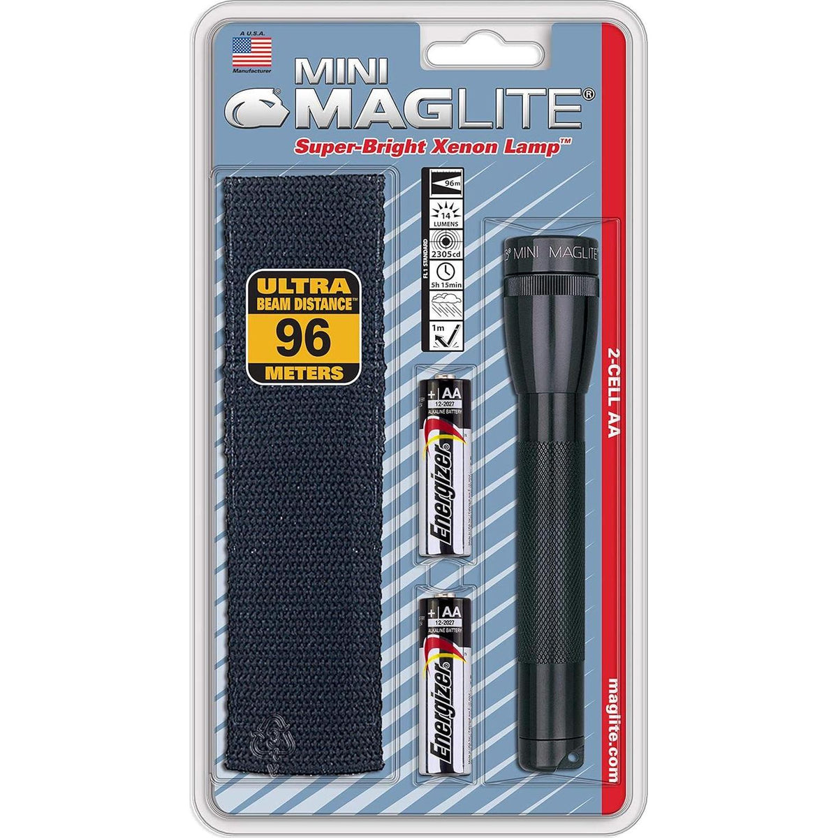 Maglite Mini Incandescent 2-Cell AA Flashlight With Holster, Black,710551772348