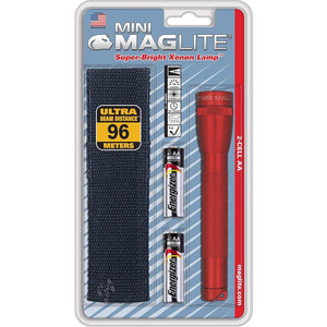 Maglite Mini Incandescent 2-Cell AA Flashlight With Holster, Red,638084434338