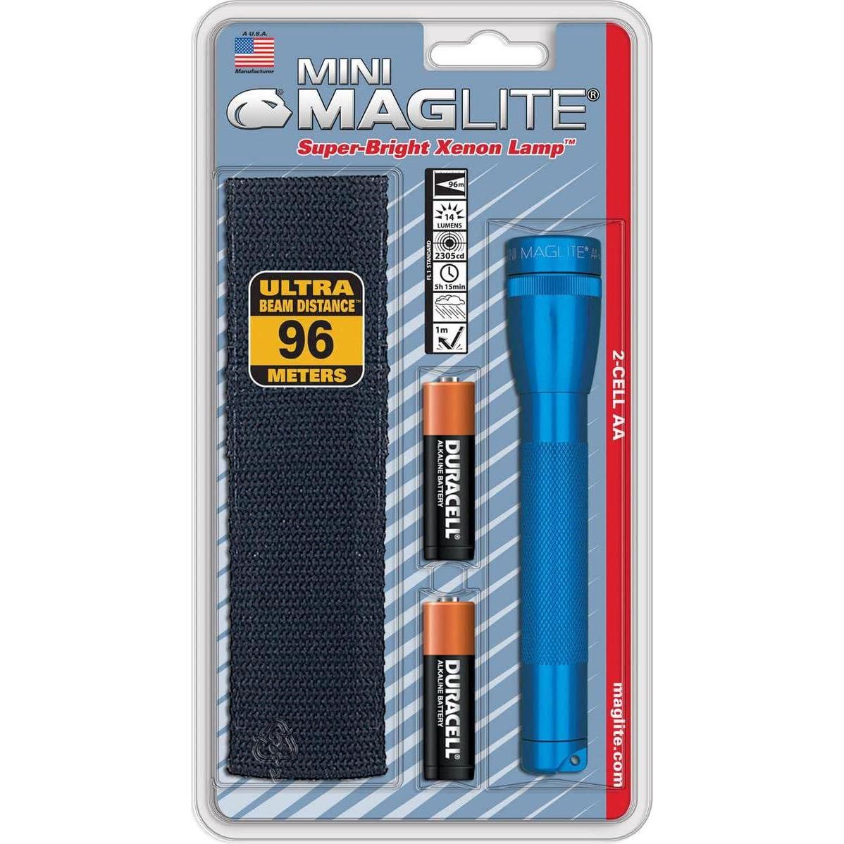 Maglite Mini Incandescent 2-Cell AA Flashlight With Holster, Blue,013588054082