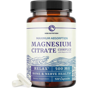 Nobi Nutrition Magnesium Citrate 500mg, 120 Tablets, Supports Calm, Relaxation & Digestion, High Absorption