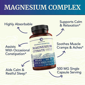 Nobi Nutrition Magnesium Citrate 500mg, 120 Tablets, Supports Calm, Relaxation & Digestion, High Absorption