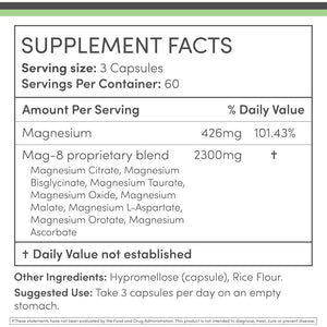 Double Wood Supplements Magnesium Complex Supplement, 180 Capsules, 436mg Elemental Magnesium from 8 Different Forms, Provides 100% Daily Value of Magnesium