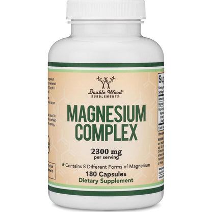 Double Wood Supplements Magnesium Complex Supplement, 180 Capsules, 436mg Elemental Magnesium from 8 Different Forms, Provides 100% Daily Value of Magnesium