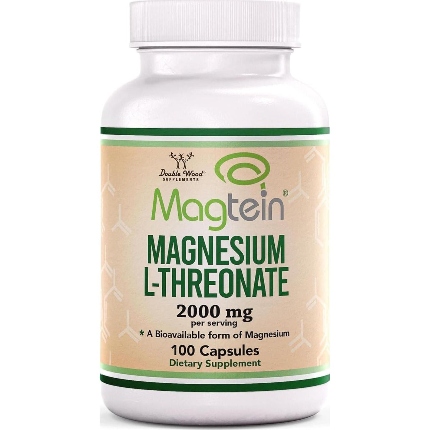 Double Wood Supplements Magnesium L-Threonate Capsules, Magtein, High Absorption Supplement for Sleep & Cognitive Function Support, 2000mg, 100 Capsules