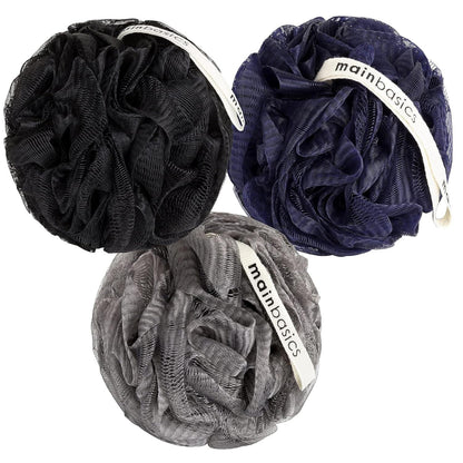 MainBasics MainBasics Bath Shower Loofah Sponge Pouf Body Scrubber Exfoliator Body Wash Sponge (Set Of 3, Black Ice)