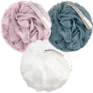 MainBasics MainBasics Bath Shower Loofah Sponge Pouf Body Scrubber Exfoliator Body Wash Sponge (Set Of 3, Airy Blossom)