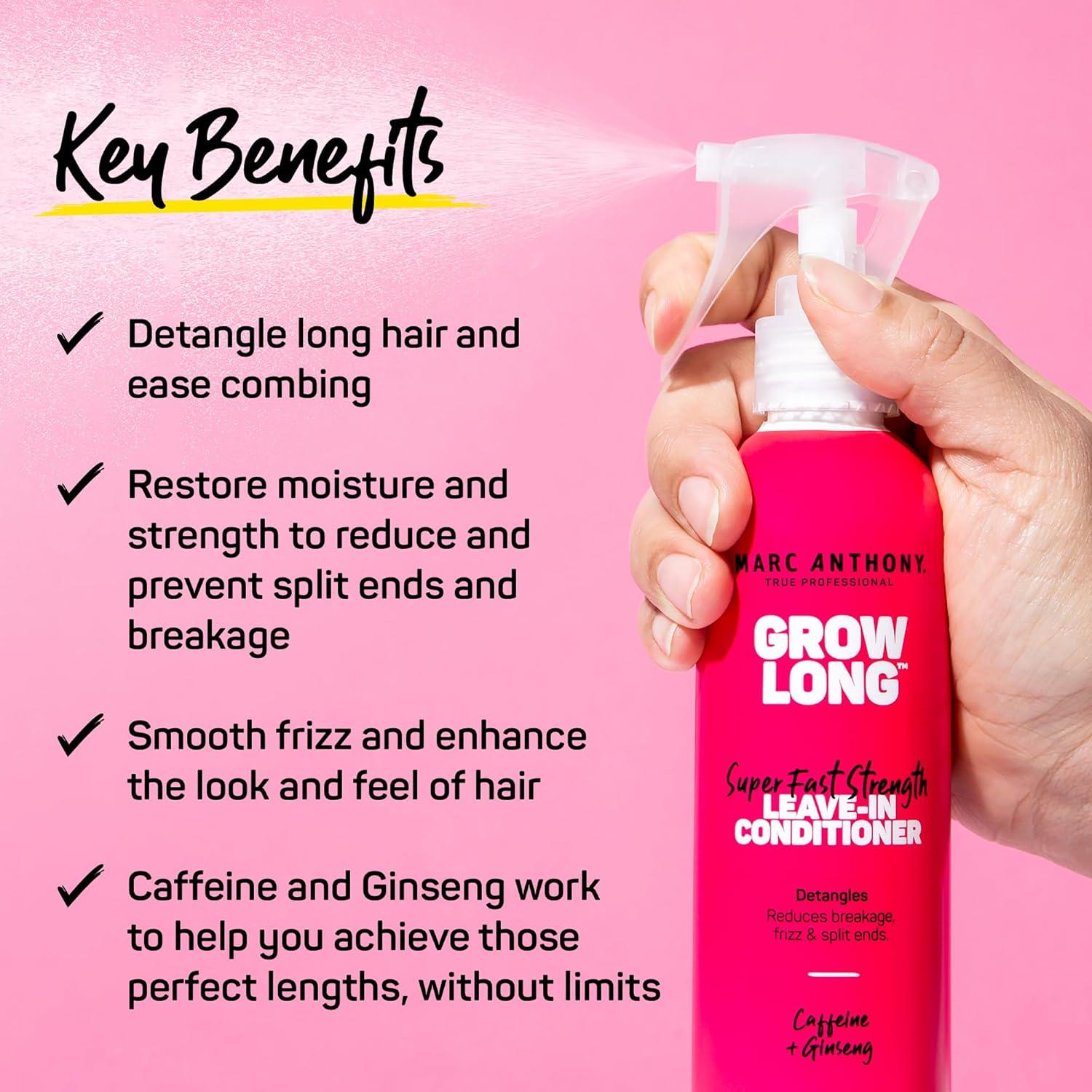 Marc Anthony Leave-In Conditioner Spray And Detangler, Grow Long Biotin - Anti-Frizz Deep Conditioner For Split Ends And Breakage - Vitamin E, Caffeine And Ginseng For Curly, Dry And Damaged Hair,