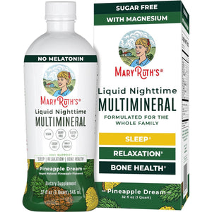 MaryRuth Organics Liquid Nighttime Multimineral Supplement, Sugar-Free, Calm Magnesium Citrate, Vegan, Pineapple Dream, 32 Servings