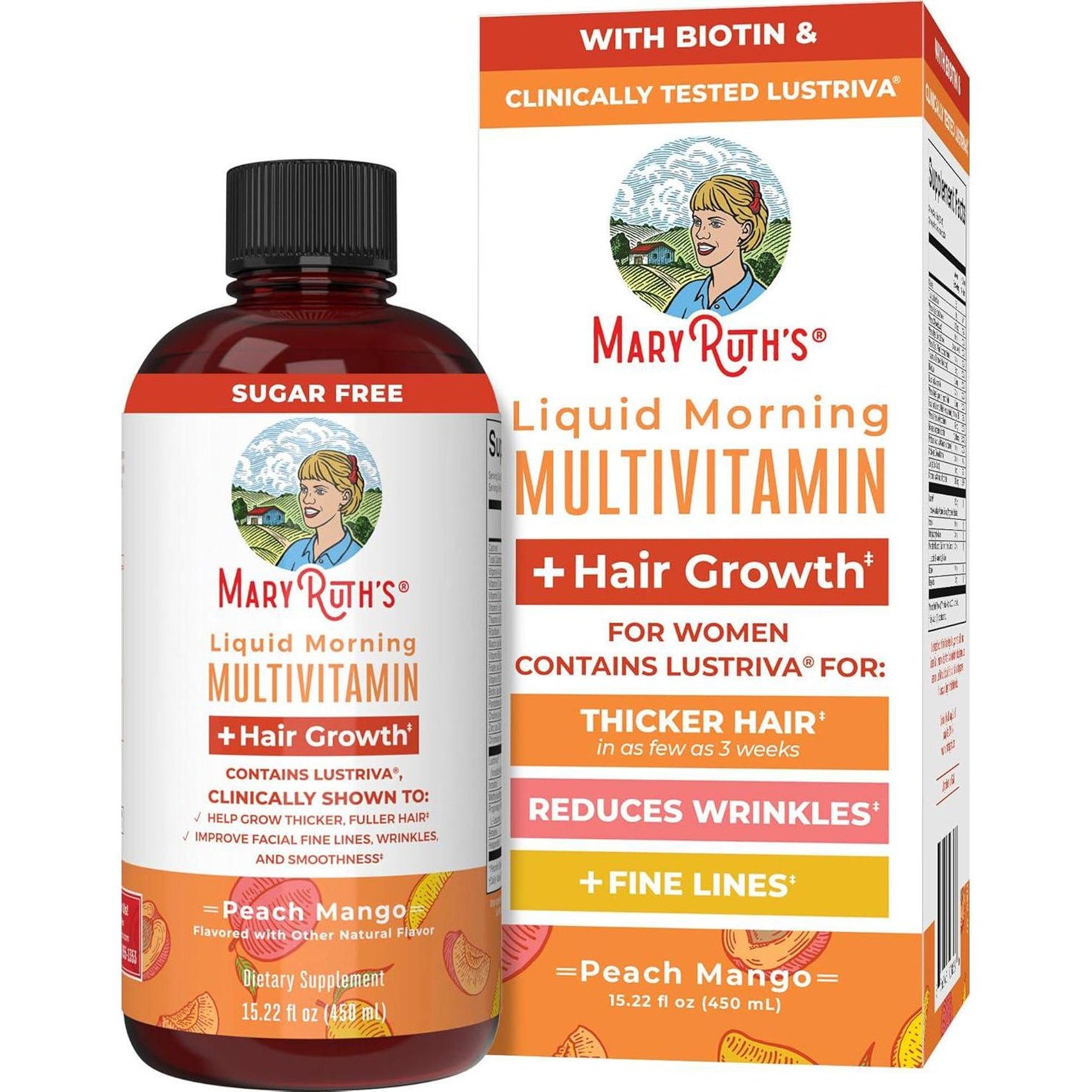 MaryRuth Organics Liquid Multivitamin, Lustriva Hair Growth for Women, Biotin 10,000mcg, Vitamin D & B for Skin & Hair, 15 Fl Oz