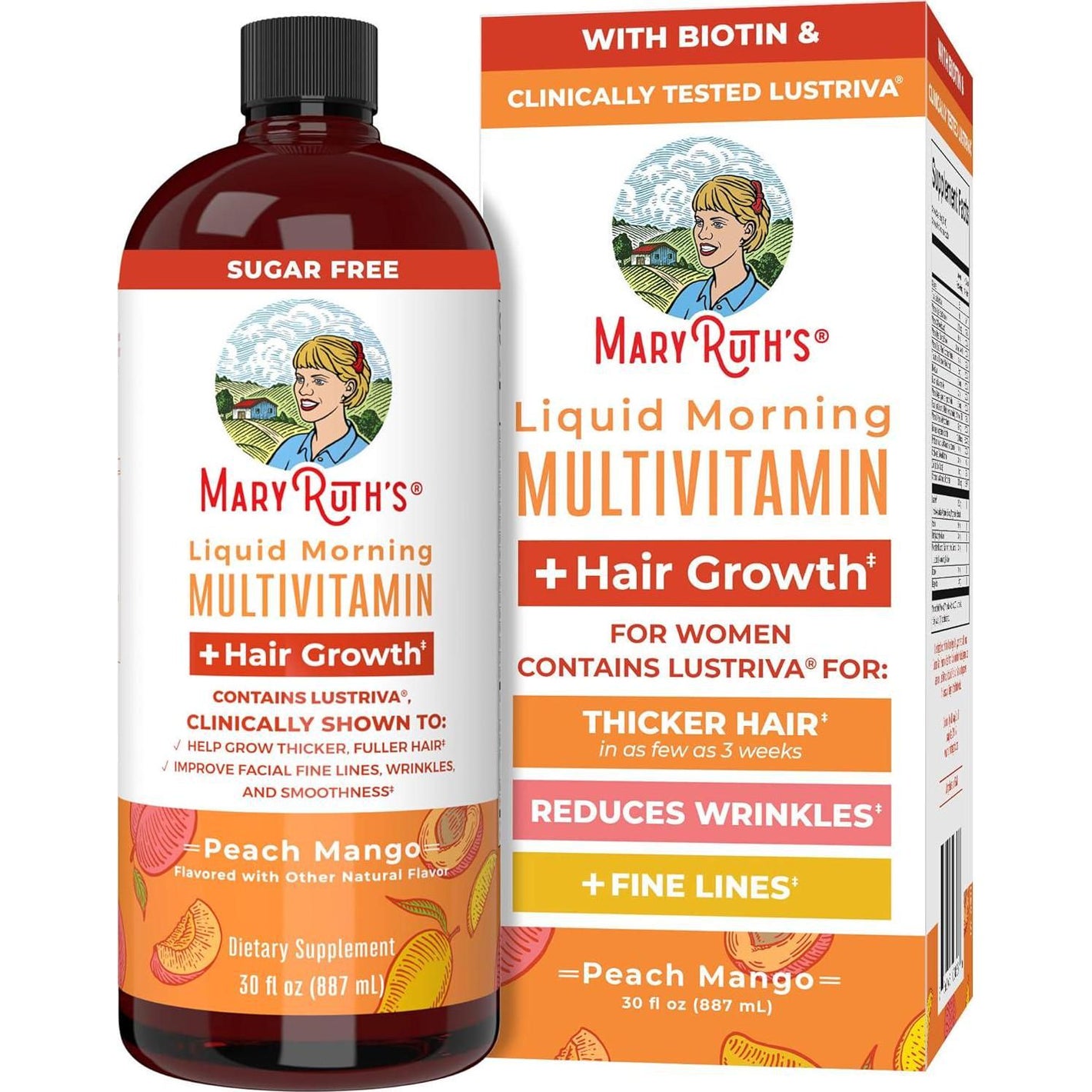 MaryRuth Organics MaryRuth Organics Liquid Multivitamin + Lustriva Hair Growth For Women| Biotin 10000mcg | Vitamin B And D | Clinically Tested For Thicker Hair, Wrinkles, Fine Lines, Skin Care | Ages 18+ | 30 Fl Oz