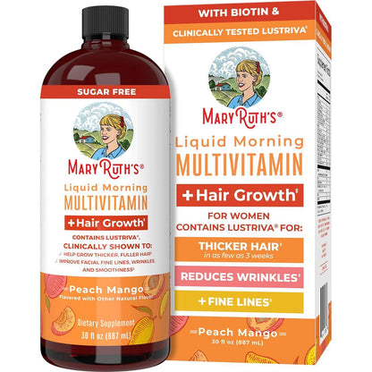 MaryRuth Organics MaryRuth Organics Liquid Multivitamin + Lustriva Hair Growth For Women| Biotin 10000mcg | Vitamin B And D | Clinically Tested For Thicker Hair, Wrinkles, Fine Lines, Skin Care | Ages 18+ | 30 Fl Oz