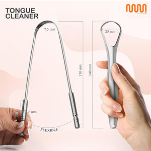 Mastermedi Tongue Scraper with Multicolor Cases, 2-Pack, 100% Stainless Steel, Reduces Bad Breath, Easy to Use, Tongue Cleaner for Oral Care & Hygiene