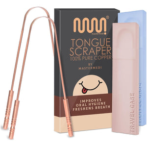 mastermedi MasterMedi Tongue Scraper With Case Easy To Use Tongue Scraper For Adults, Tongue Cleaner For Oral Care And Hygiene (Copper Set Of 2 (with Travel Case))