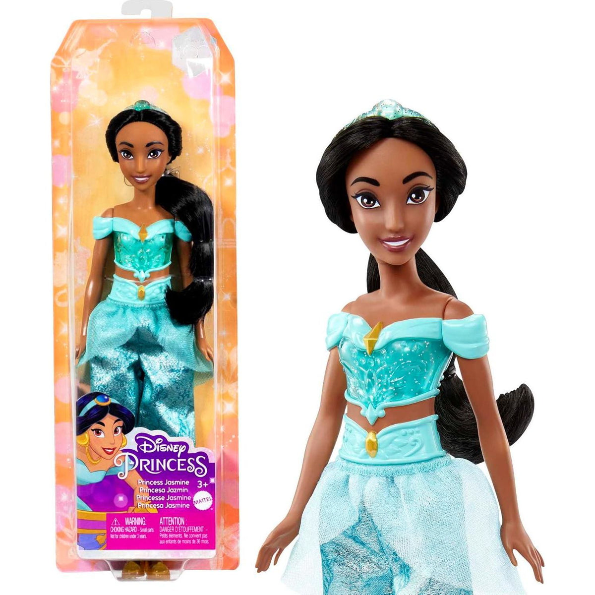 Mattel Disney Princess Toys, Jasmine Fashion Doll, Sparkling Look With Black Hair, Brown Eyes And Tiara Accessory, Inspired By The Movie Aladdin,