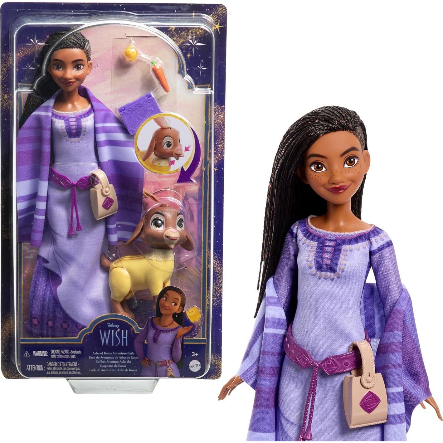 Mattel Disney Wish Asha Doll Set, 1 Pc Posable Doll with Fashion, Animal Friends, Movie-Inspired Accessories