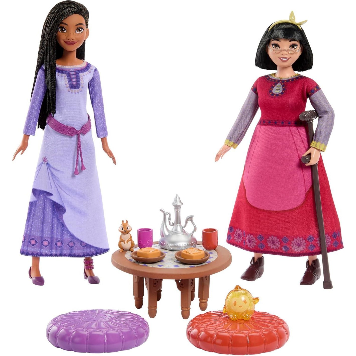 Mattel Disney Wish Tea Time Playset with Asha and Dahlia Dolls Table and 10 Accessories Movie Inspired Toy Set