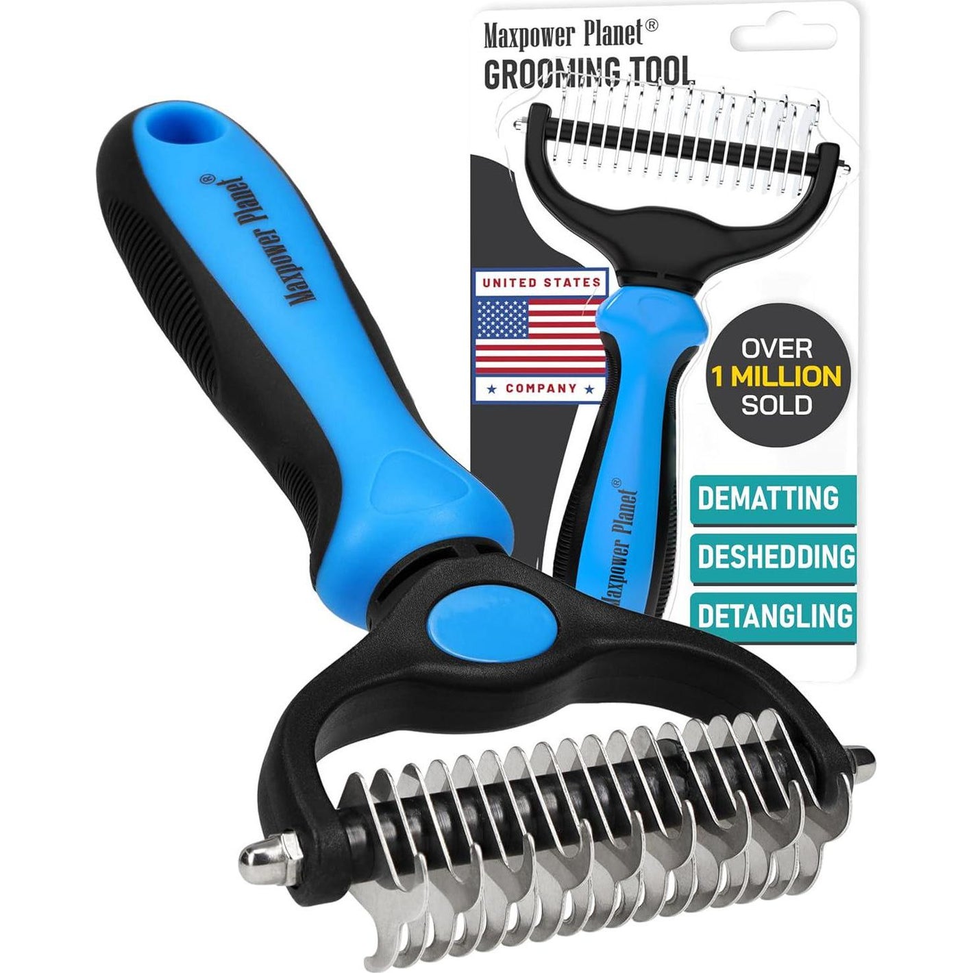 MaxpowerPlanet Pet Grooming Rake, Double-Sided Deshedding Tool for Long-Hair Dogs & Cats, Reduces Shedding