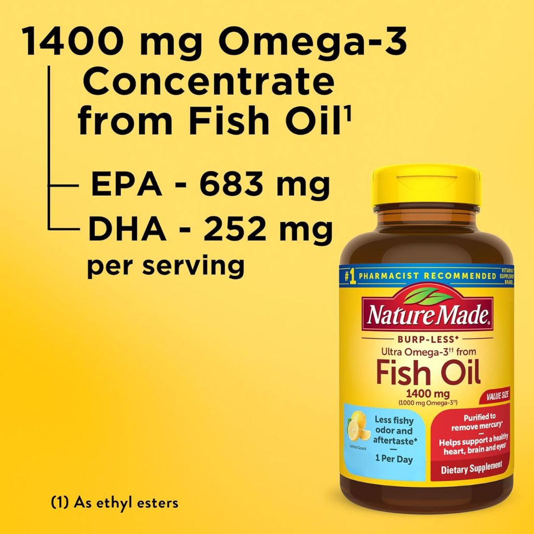 Nature Made Ultra Omega-3 1000mg Fish Oil 1400mg Lemon Scent 90 Softgels,031604029159