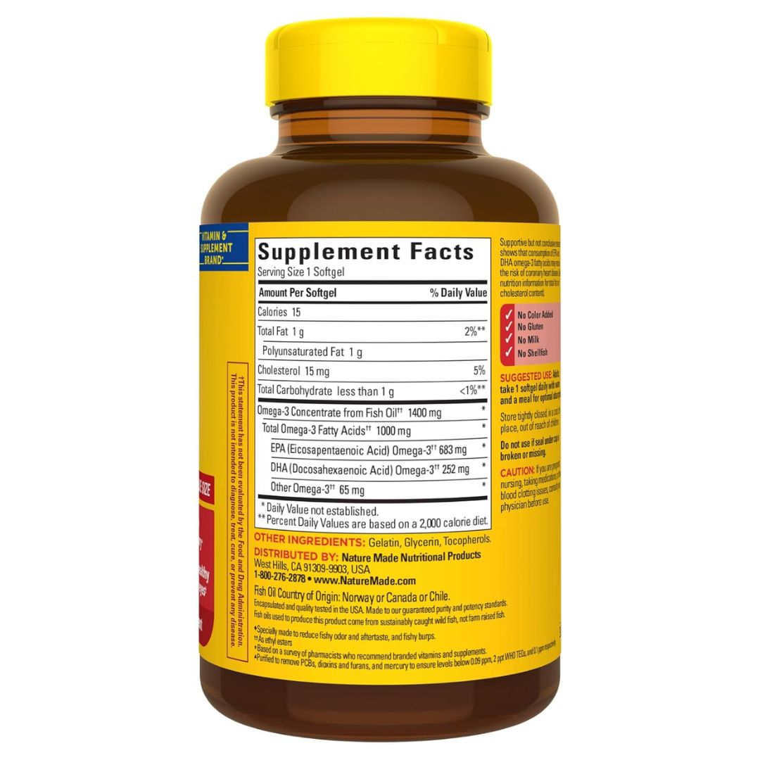Nature Made Ultra Omega-3 1000mg Fish Oil 1400mg Lemon Scent 90 Softgels,031604029159