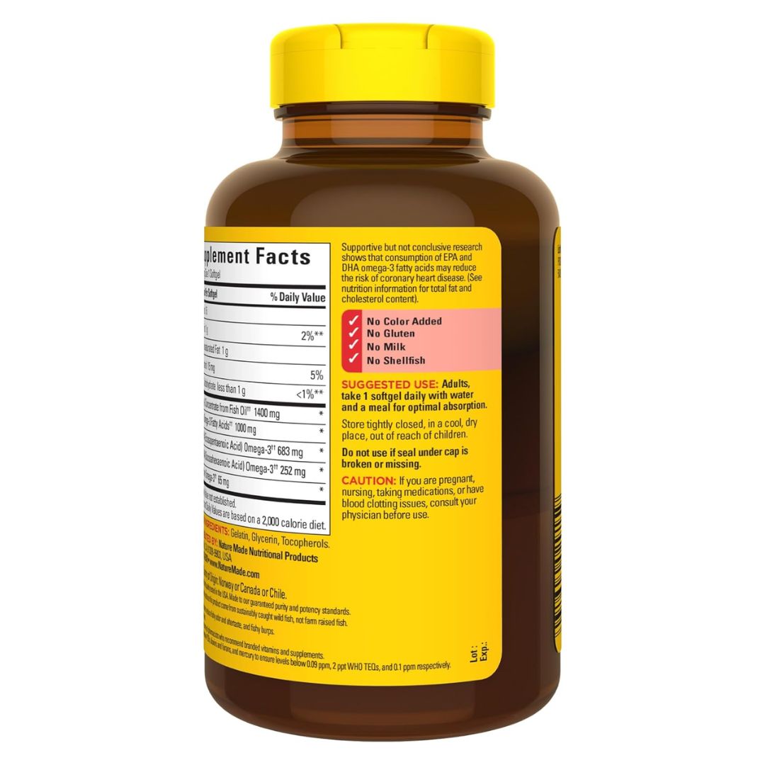 Nature Made Ultra Omega-3 1000mg Fish Oil 1400mg Lemon Scent 90 Softgels,031604029159