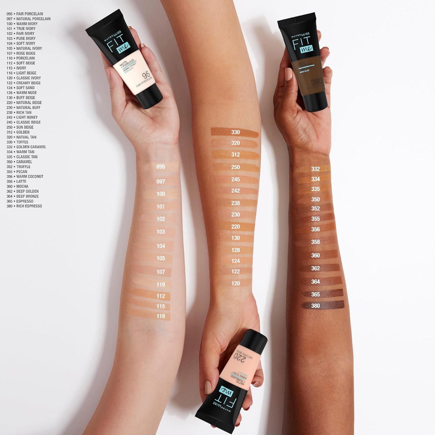Maybelline Fit Me Foundation, Medium Coverage, Blendable With A Matte And Poreless Finish, For Normal To Oily Skin, Shade: 365 Espresso, 30ml,