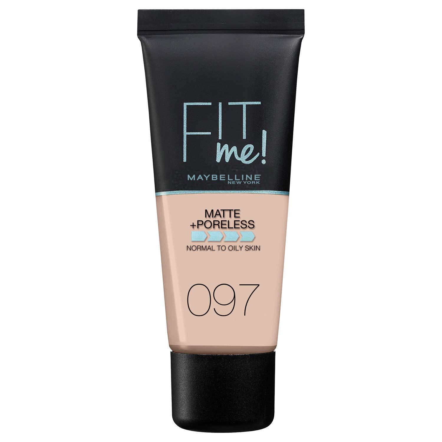 Maybelline Fit Me Foundation, Medium Coverage, Blendable With A Matte And Poreless Finish, For Normal To Oily Skin, Shade: 097 Natural Porcelain, 30ml,