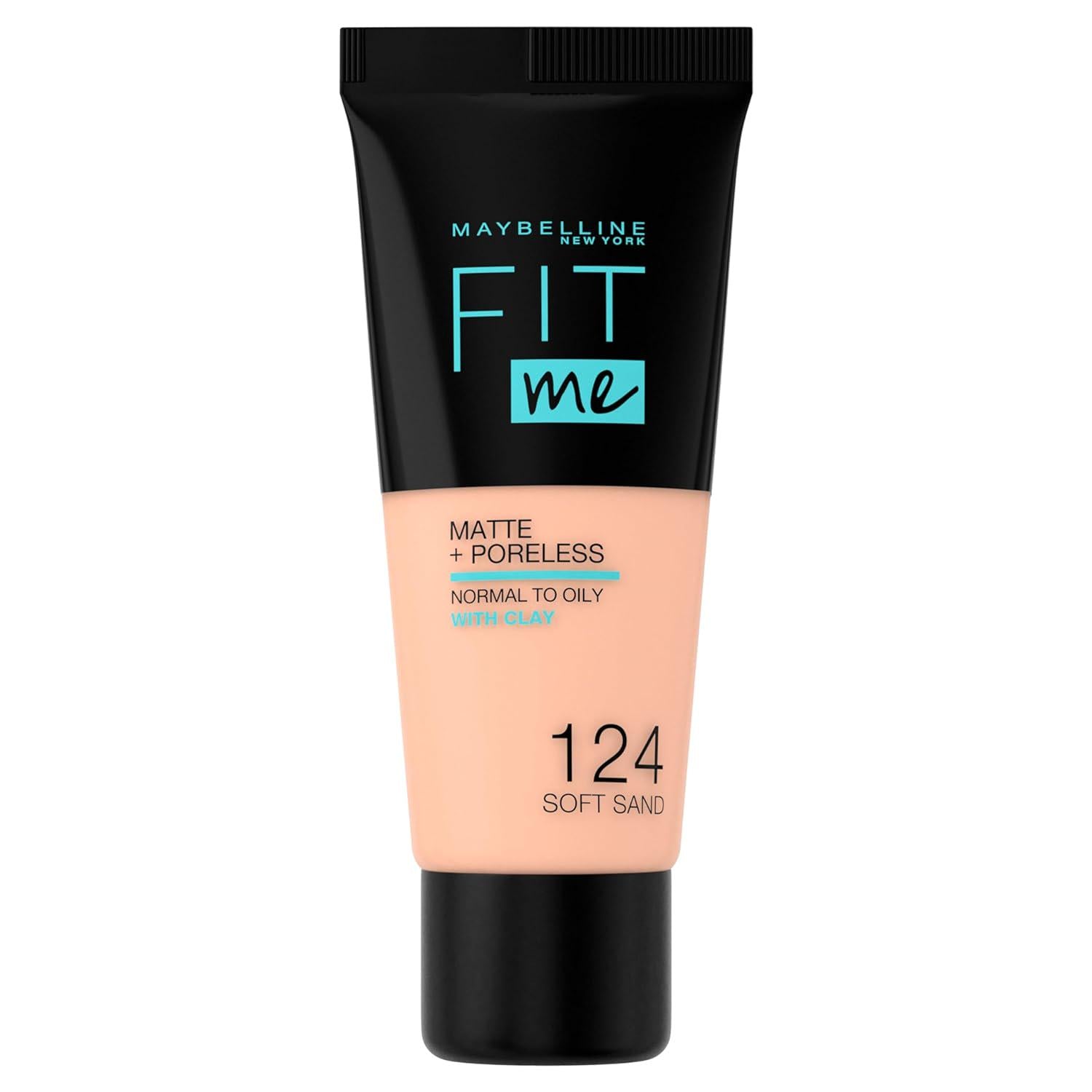 Maybelline Fit Me Foundation, Medium Coverage, Blendable With A Matte And Poreless Finish, For Normal To Oily Skin, Shade: 124 Soft Sand, 30ml,