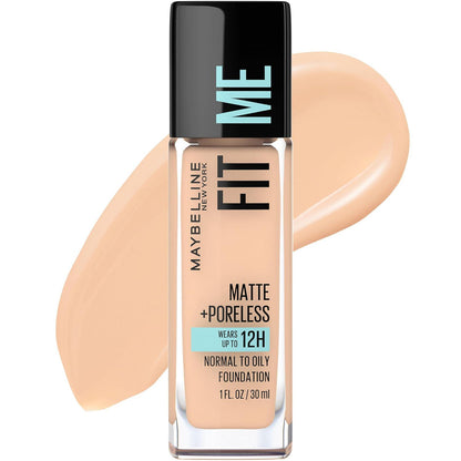 Maybelline Fit Me Matte + Poreless Liquid Oil-Free Foundation Makeup, Soft Sand, 1 Count (Packaging May Vary),