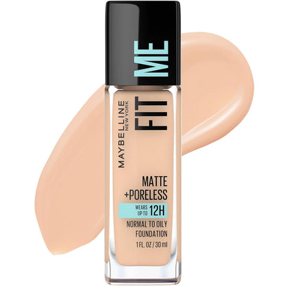 Maybelline Fit Me Matte + Poreless Liquid Oil-Free Foundation Makeup, Creamy Beige, 1 Count (Packaging May Vary),