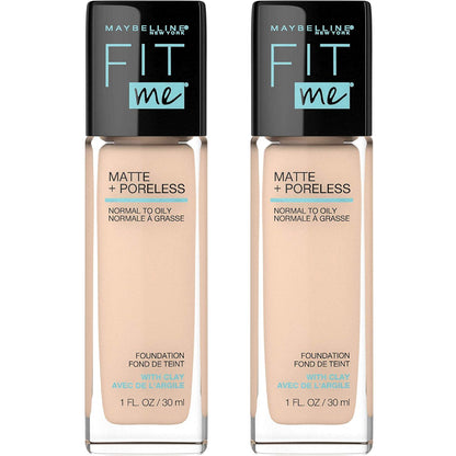 Maybelline Fit Me Matte + Poreless Liquid Foundation Makeup, Ivory, 2 COUNT Oil-Free Foundation,