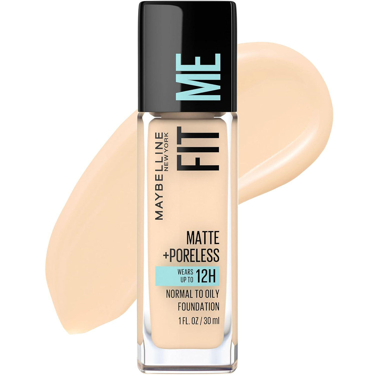 Maybelline Fit Me Matte + Poreless Liquid Oil-Free Foundation Makeup, Light Beige, 1 Count (Packaging May Vary),