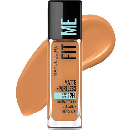 Maybelline Fit Me Matte + Poreless Liquid Oil-Free Foundation Makeup, Warm Sun, 1 Count (Packaging May Vary),