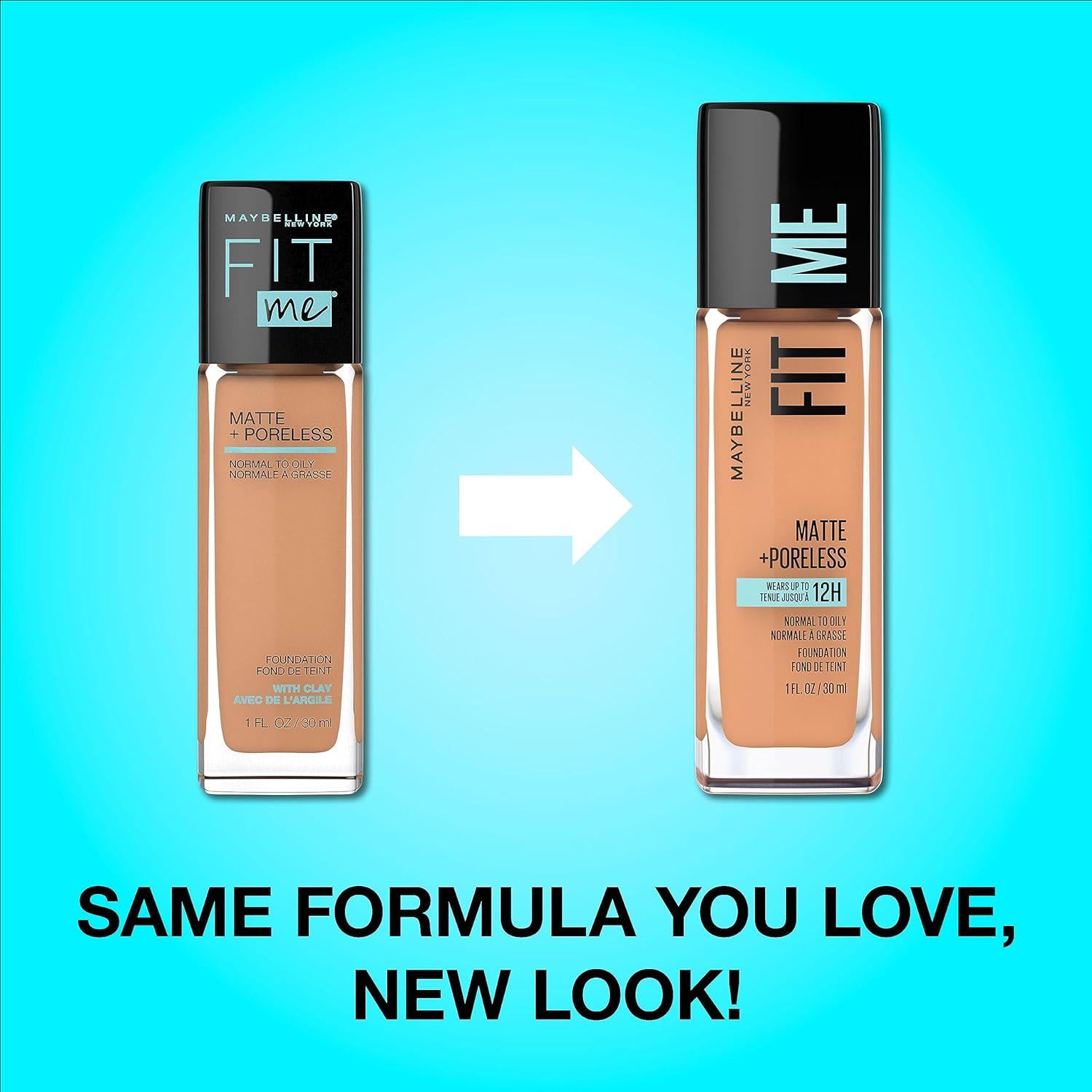 Maybelline Fit Me Matte + Poreless Liquid Oil-Free Foundation Makeup, Fair Porcelain, 1 Count (Packaging May Vary),