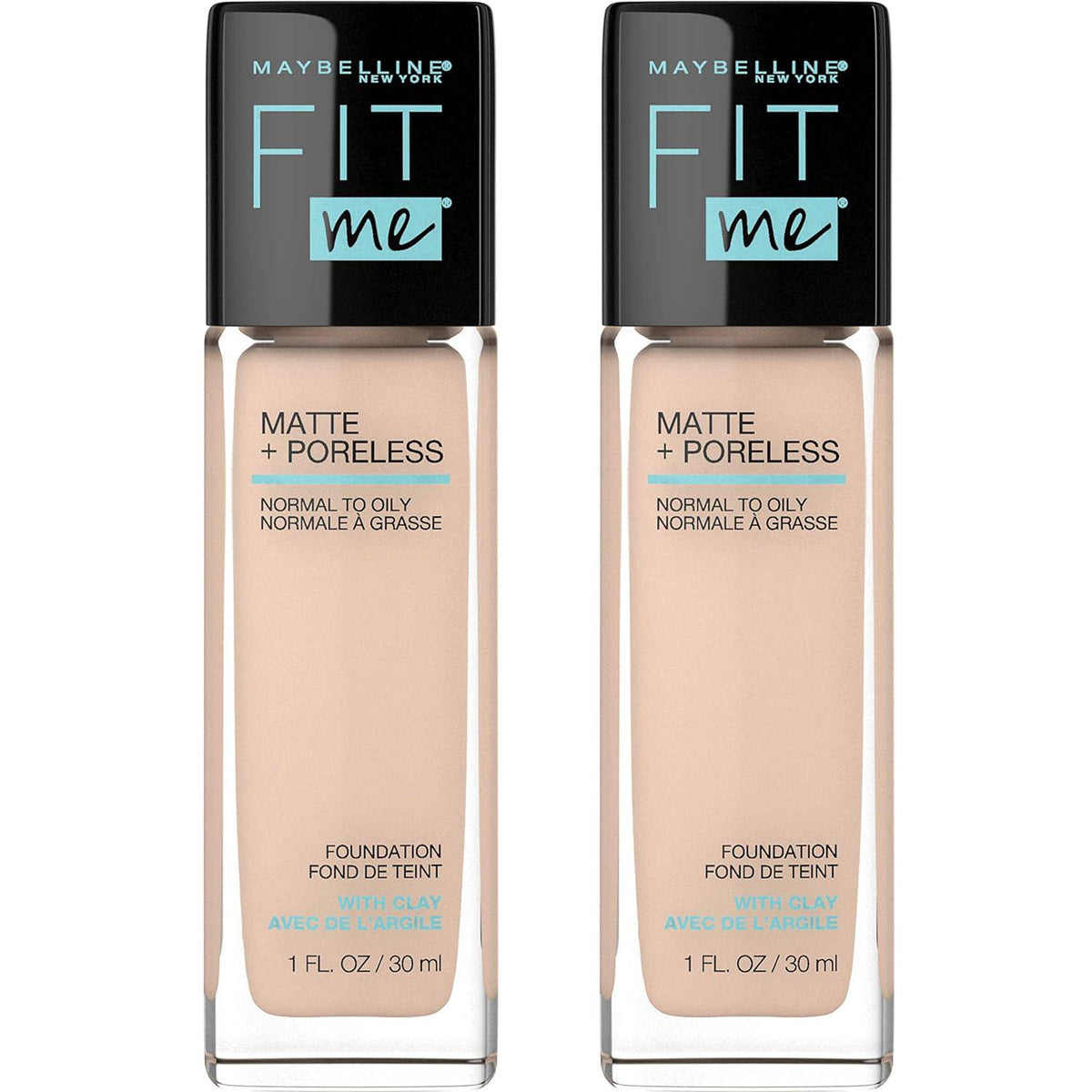 Maybelline Fit Me Matte + Poreless Liquid Foundation Makeup, Classic Ivory, 2 COUNT Oil-Free Foundation,