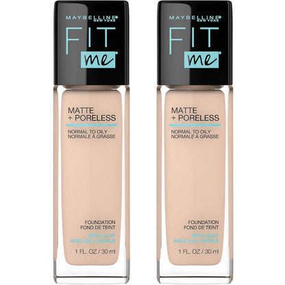 Maybelline Fit Me Matte + Poreless Liquid Foundation Makeup, Classic Ivory, 2 COUNT Oil-Free Foundation,