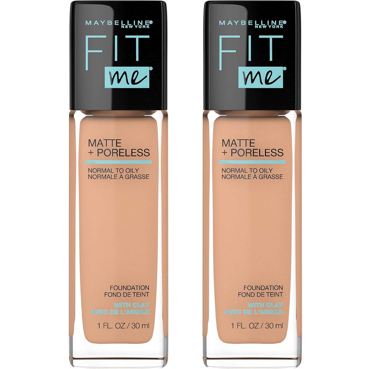 Maybelline Fit Me Matte + Poreless Liquid Foundation Makeup, Natural Buff, 2 COUNT Oil-Free Foundation,