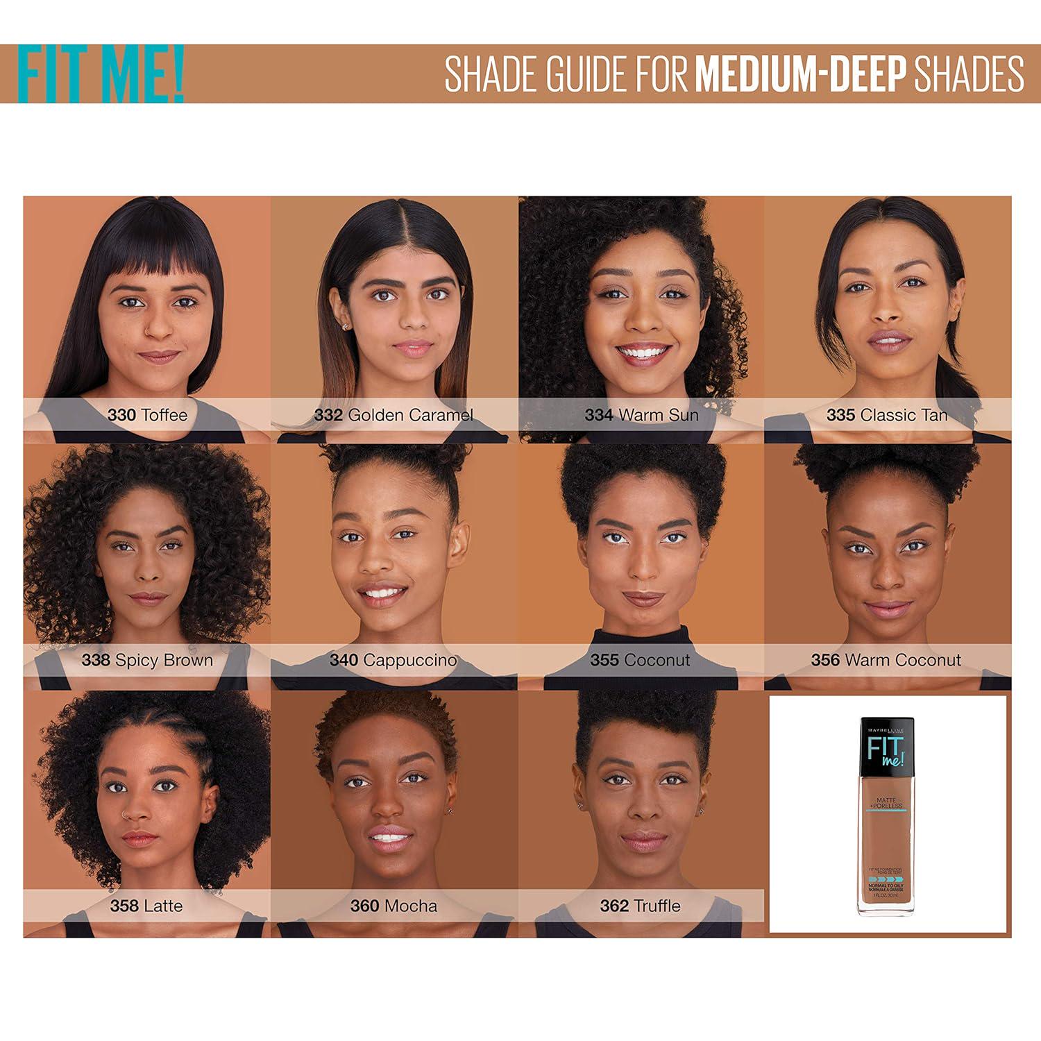 Maybelline Fit Me Matte + Poreless Liquid Foundation Makeup, Toffee, 2 COUNT Oil-Free Foundation,