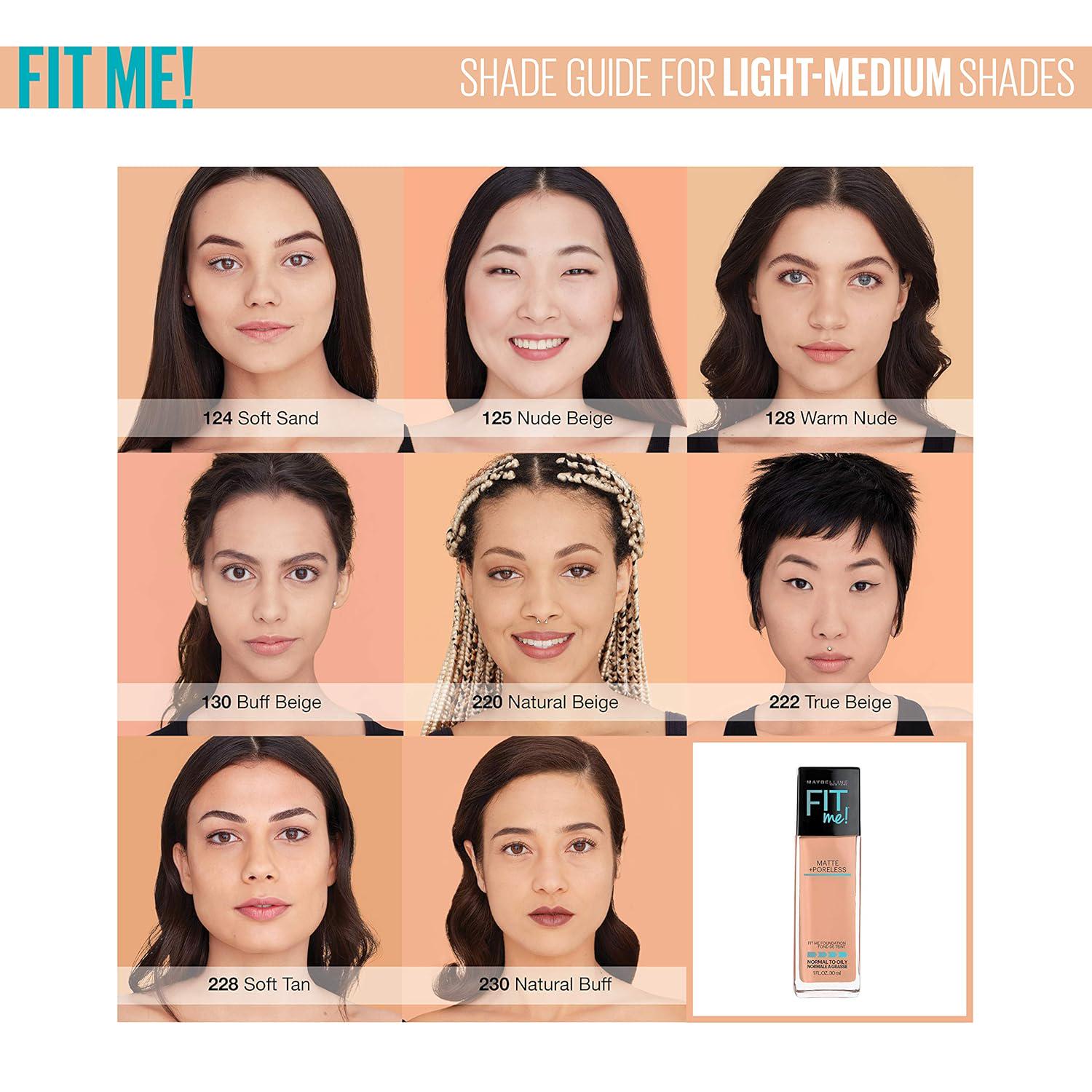 Maybelline Fit Me Matte + Poreless Liquid Foundation Makeup, Natural Buff, 2 COUNT Oil-Free Foundation,