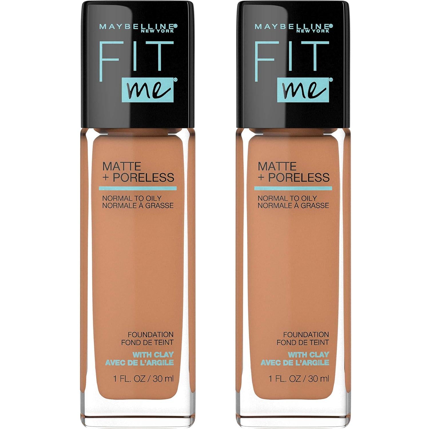 Maybelline Fit Me Matte + Poreless Liquid Foundation Makeup, Toffee, 2 COUNT Oil-Free Foundation,
